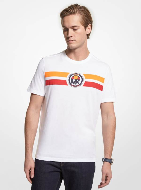 Panske Tricko Michael Kors MK X ellesse Logo Stripe Cotton Biele - Oblecenie Michael Kors Obchod | KCLSU-7803